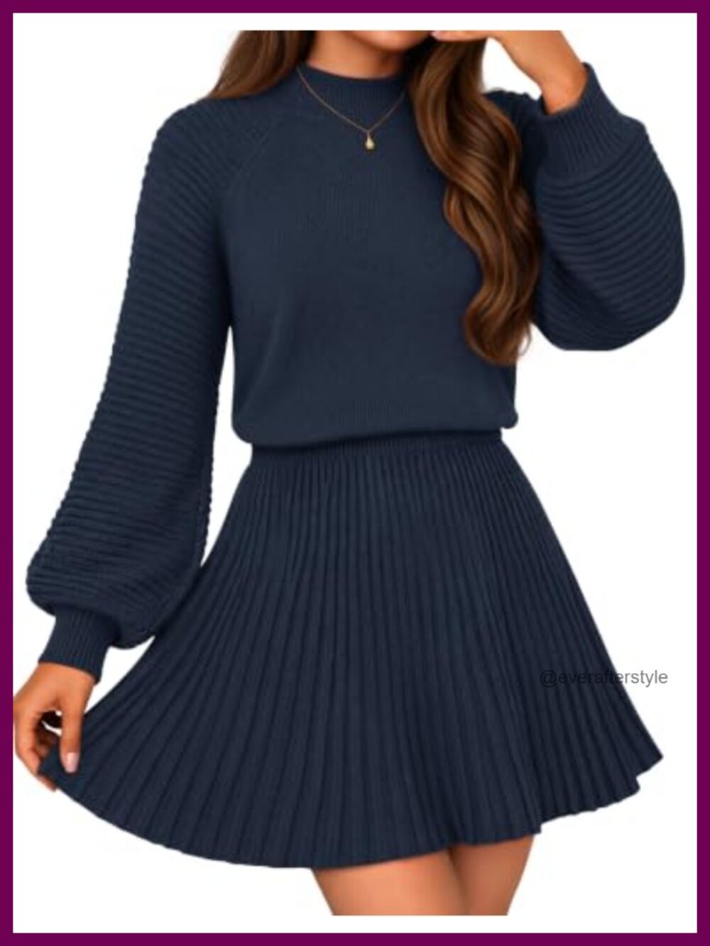 MEROKEETY Women's Fall Dress 2-Piece Sweater Set Long Sleeve Pleated Mini Skirt